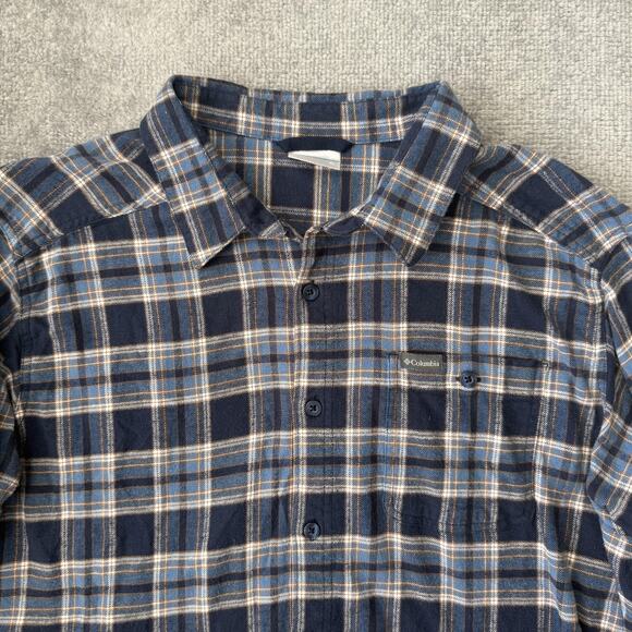 Columbia Shirt Mens XL Blue Brown Plaid Long Sleeve Button Down Outdoors Casual - Picture 2 of 7